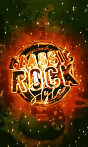 a poster for classic rock style has a guitar in the background