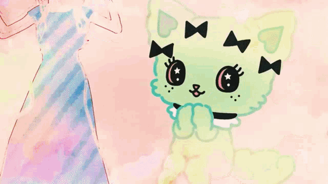 a drawing of a cat with a bow on its head