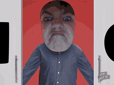 a picture of a man making a funny face with the words job jab on the bottom right