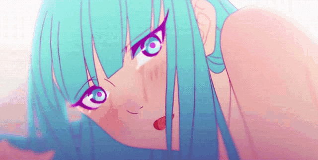 a drawing of a girl with blue hair
