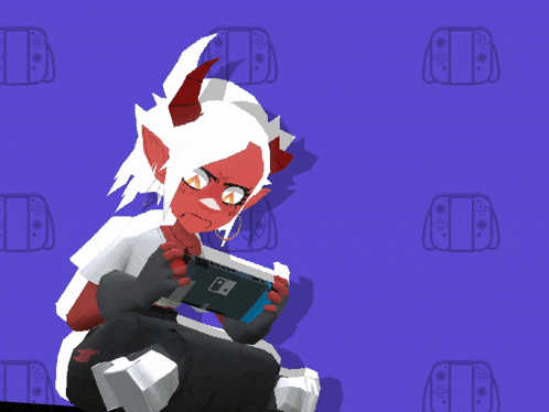 a cartoon character is holding a nintendo switch
