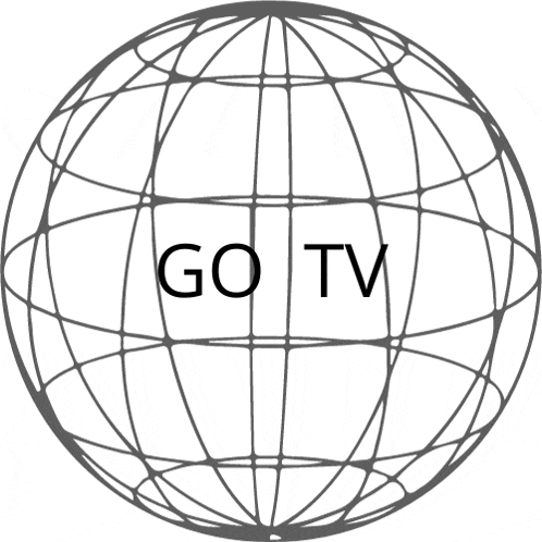 a black and white drawing of a globe with go tv written on it