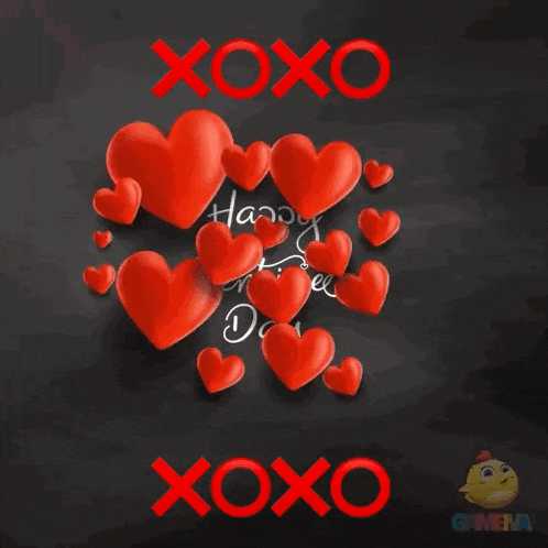a blackboard with red hearts and the words happy valentines day