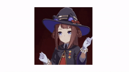 a picture of a girl in a witch hat with the words hey ! play enshre on the bottom