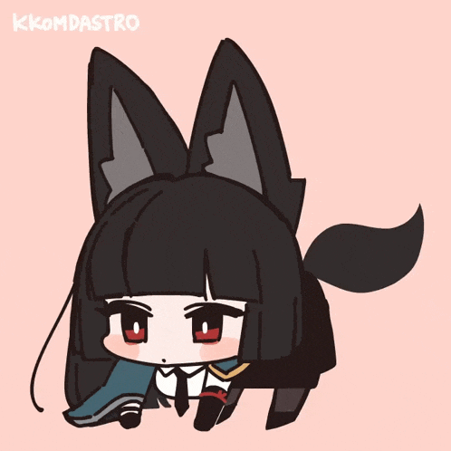 a cartoon drawing of a girl with black hair and ears and the name kkomdastro below her