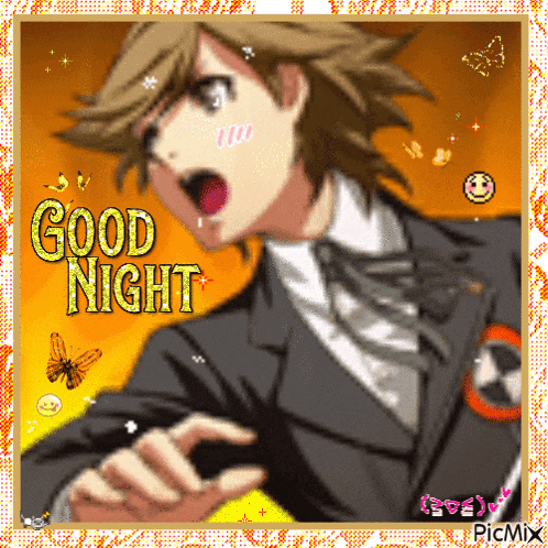 a picture of a man in a suit with the words good night written on it