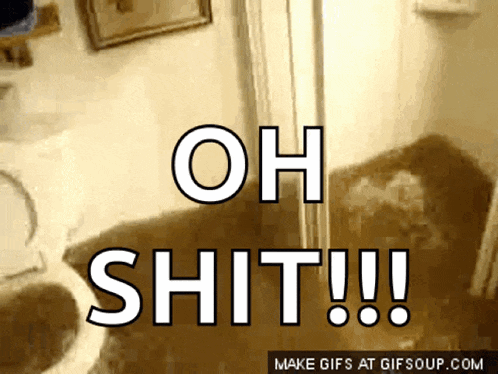 a gif of a bathroom with the words oh shit written on it