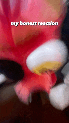 a close up of a person 's face with the words my honest reaction above it