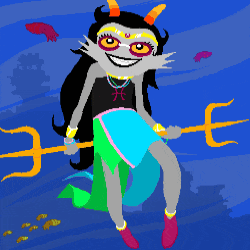 a cartoon character with a trident and a zodiac sign