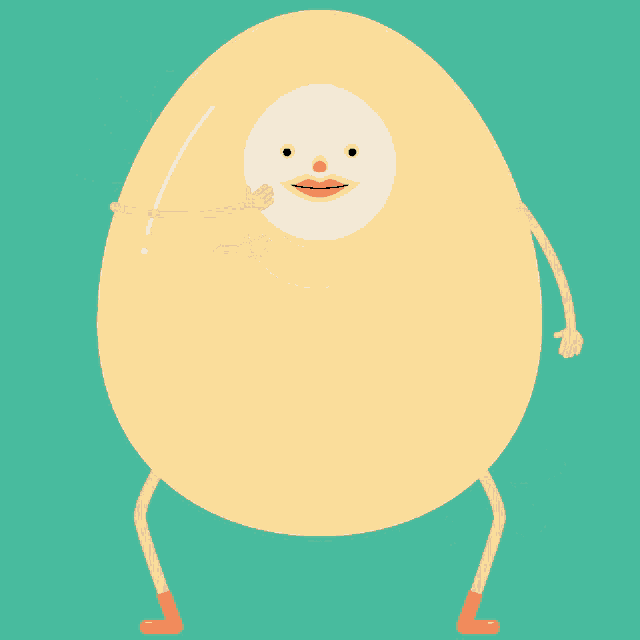 a cartoon illustration of an egg with a face and a flower