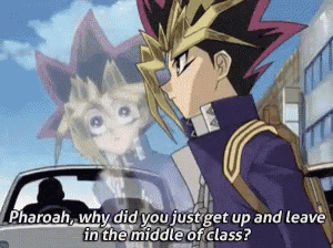 a cartoon character says pharoah why did you just get up and leave in the middle of class?