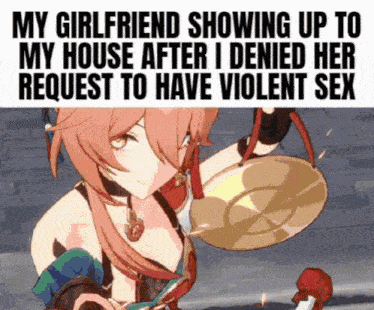 a cartoon of a girl holding a cymbal with the caption my girlfriend showing up