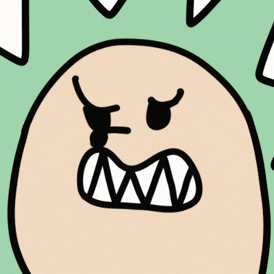 a close up of a cartoon character 's mouth with horns and teeth