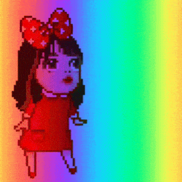 a pixel art of a girl in a red dress