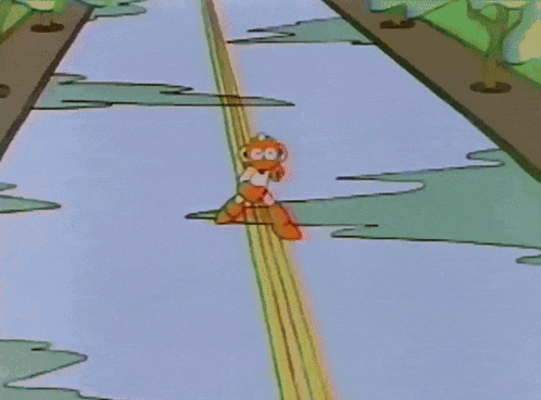 a cartoon character is standing in front of a window and looking out