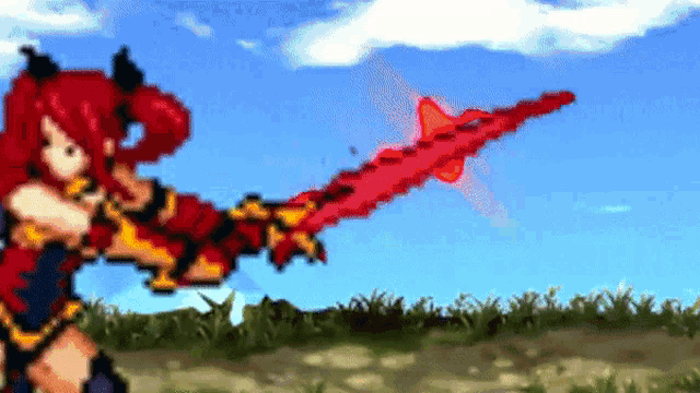 a pixel art of a girl holding a sword