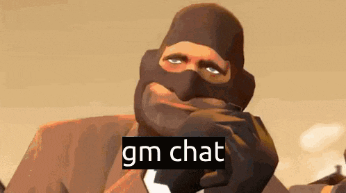 a cartoon character with a mask on his face and the word gm chat on the bottom