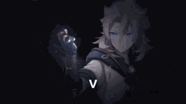 a cartoon character with the letter v on the bottom left
