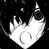 a black and white drawing of a person 's face with a circle in the middle of it .