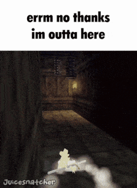 a screenshot of a video game that says ' errm no thanks im outta here '