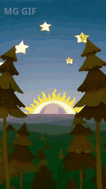 a cartoon drawing of a sunset with the words mg gif at the bottom