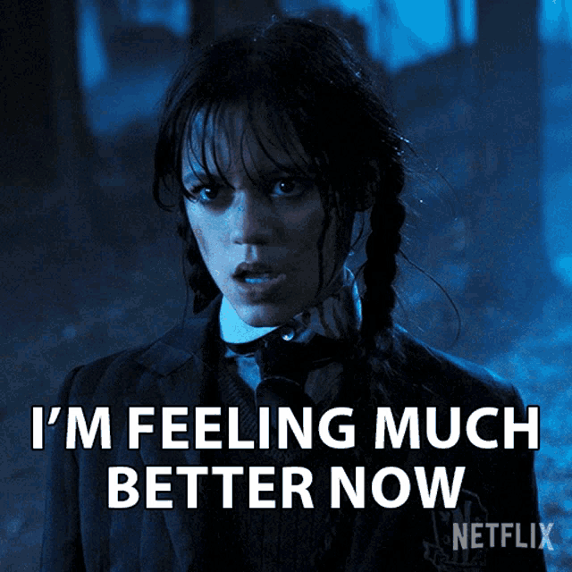 a woman in a suit says i 'm feeling much better now on a netflix poster
