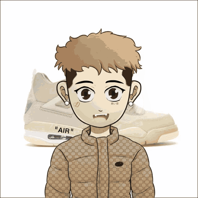 a cartoon of a boy wearing a jacket that says " air " on it