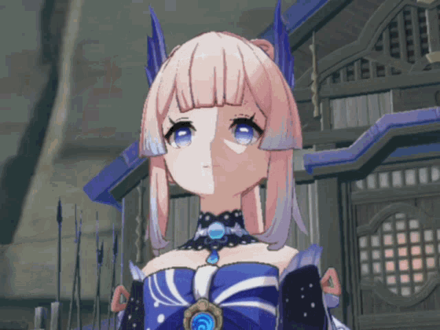 a cartoon girl with pink hair and blue eyes