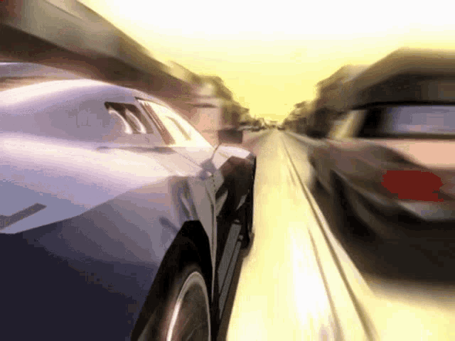 a purple car is driving down a highway with other cars