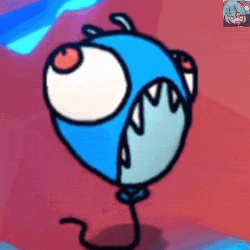 a cartoon drawing of a blue balloon with a big eye