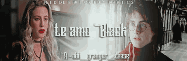 a picture of a man and a woman with the words le amo black on the bottom