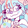 a pixel art drawing of a girl with glasses