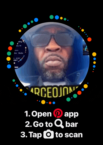 a picture of a man in a circle with the words " open app go to q bar tap to scan " on the bottom