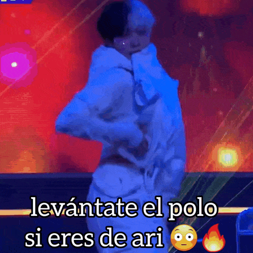 a cartoon of a man dancing with the words levantate el polo si eres de ari