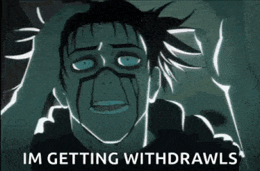 a cartoon of a man holding his head with the words `` im getting withdrawls '' .