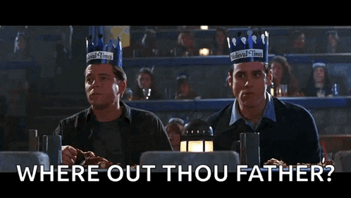 two men wearing crowns with the words where out thou father below them