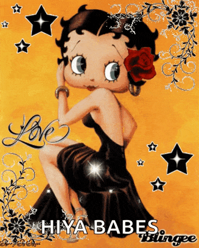 a picture of betty boop with the words " hiya babes " on the bottom
