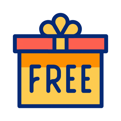 an icon of a gift box with the word free written on it