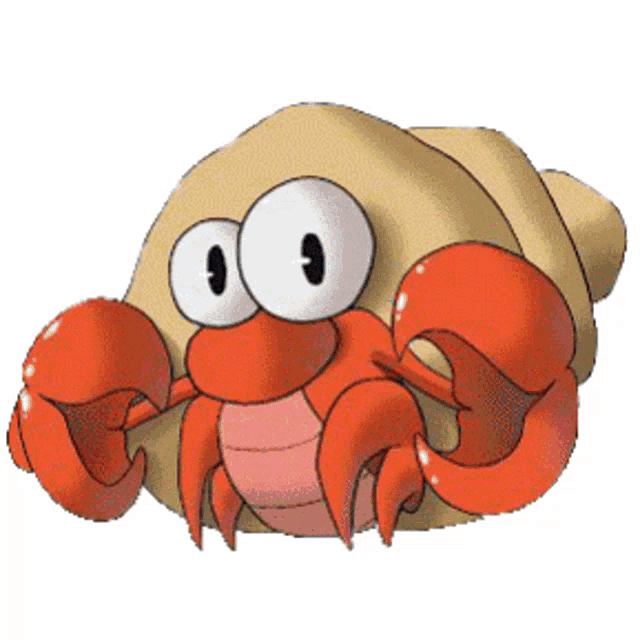 a cartoon crab is sitting on top of a shell .