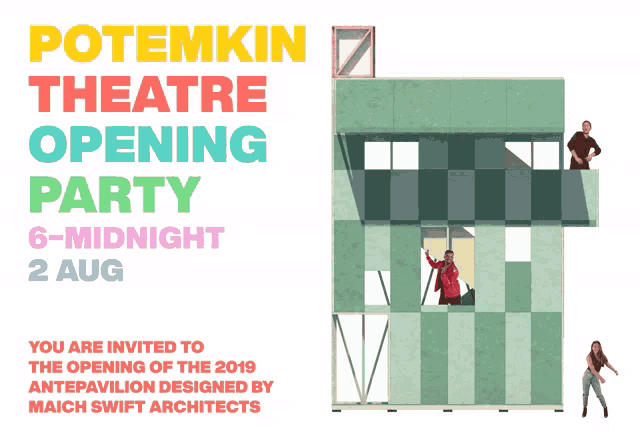 a poster for potemkin theatre opening party on august 2
