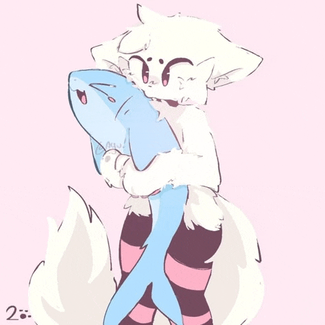 a drawing of a cat holding a blue shark with the number 2 on it