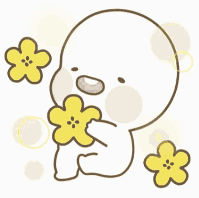 a cartoon of a person holding a yellow flower