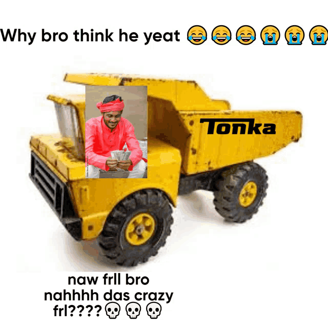 a tonka dump truck with a picture of a man on the side