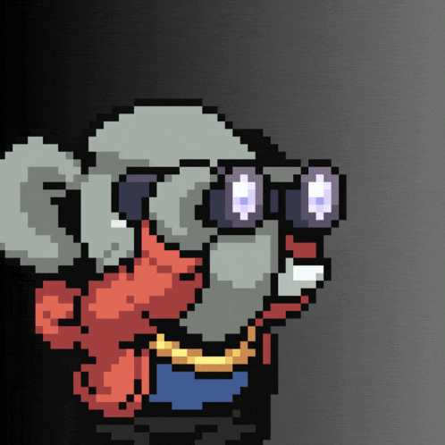 a pixel art of a person wearing binoculars