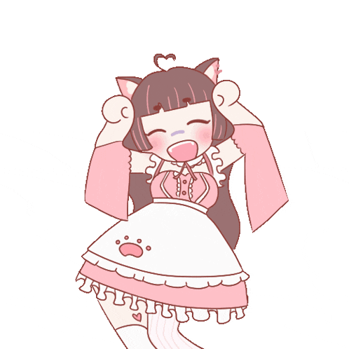 a drawing of a girl wearing a pink dress with a paw print on the apron