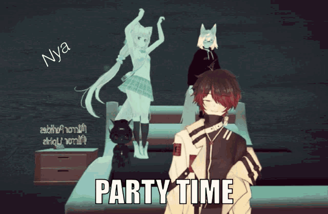 a drawing of a boy and a girl with the words party time written on the bottom