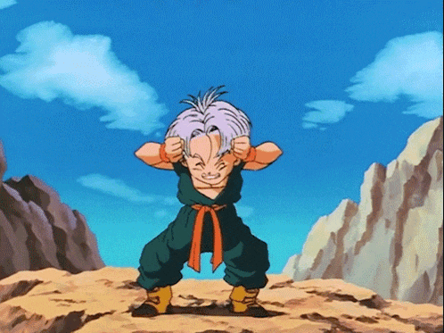 a cartoon character with gray hair is standing on a rocky hillside