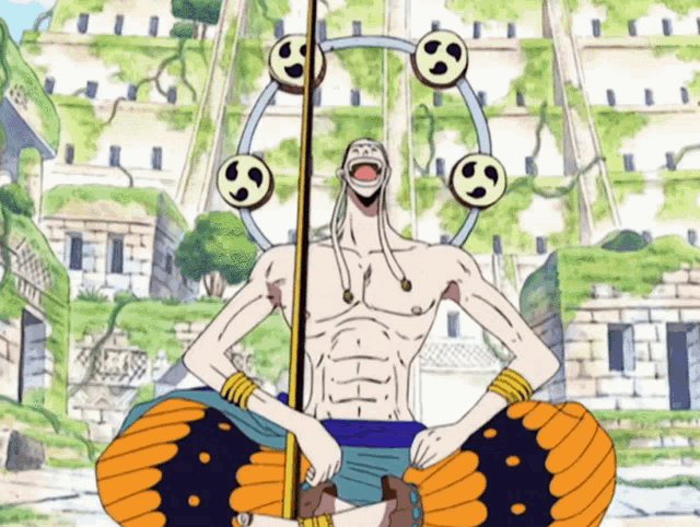 a cartoon of a man sitting in front of a building holding a stick
