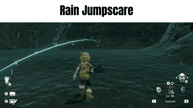 a screenshot of a video game with the words rain jumpscare