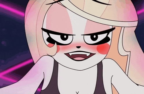 a close up of a cartoon character with a very angry look on her face